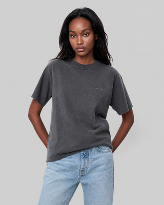 Black screen-printed T-shirt