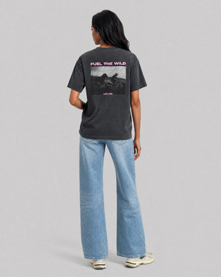 Black screen-printed T-shirt
