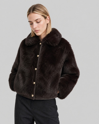 Burgundy faux fur coat