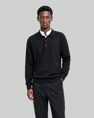 Black Merino Wool Polo Neck Sweater