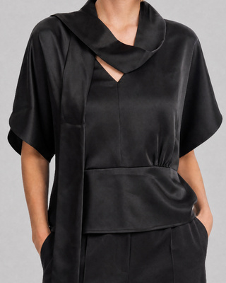 Top with a black satin bow tie