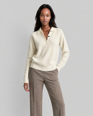 Ecru-colored mohair and wool blend polo-neck sweater
