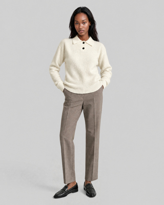 Ecru-colored mohair and wool blend polo-neck sweater