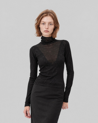 Black Rhinestone-Embellished Knit Top