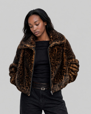 Leopard-print faux fur jacket