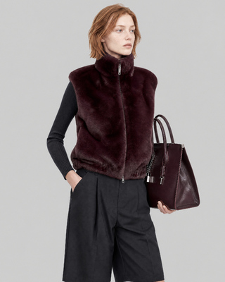 Burgundy faux fur sleeveless jacket