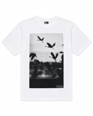 White T-shirt with screen-printed birds