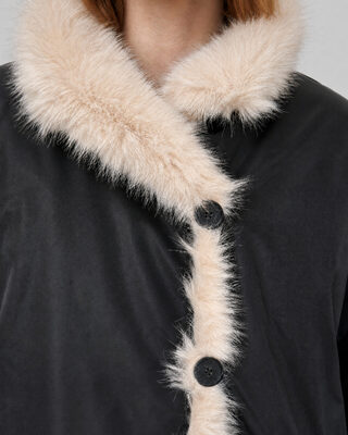 Reversible beige and black faux fur coat