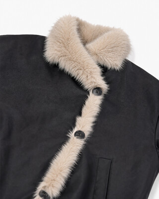 Reversible beige and black faux fur coat