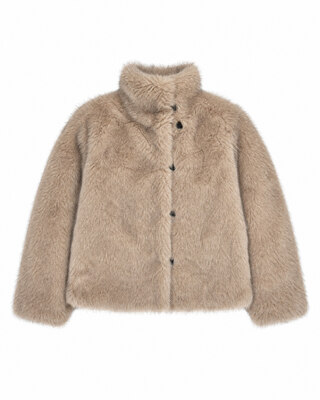 Reversible beige and black faux fur coat