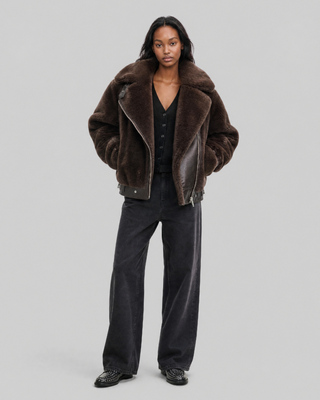 Brown faux fur bomber jacket