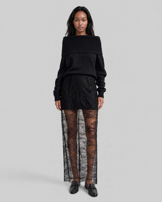 Black lace midi skirt with rhinestones