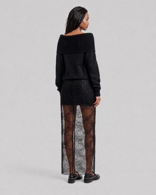 Black lace midi skirt with rhinestones