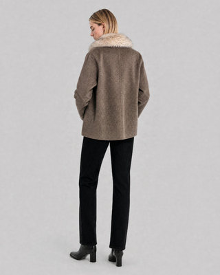 Blended wool coat with a beige faux fur collar