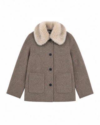 Blended wool coat with a beige faux fur collar