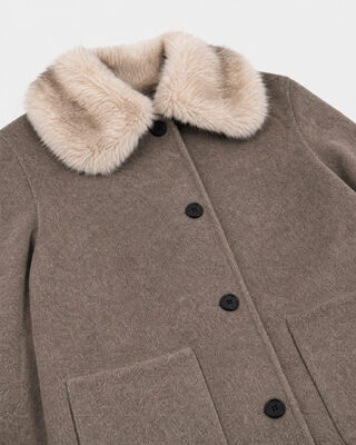 Blended wool coat with a beige faux fur collar