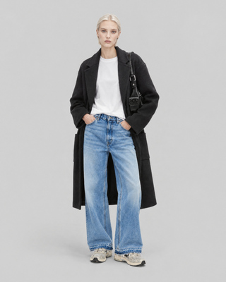 Black reversible wool-blend coat