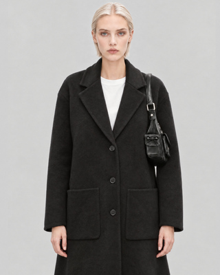 Black reversible wool-blend coat