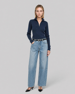 Navy merino wool ribbed sweater