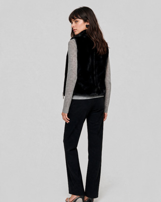 Black faux fur sleeveless jacket