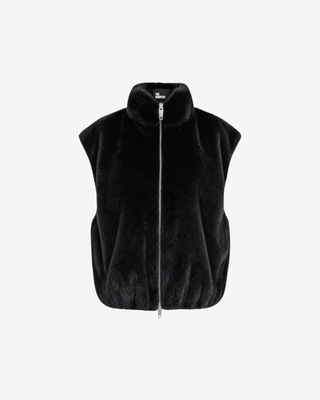 Black faux fur sleeveless jacket