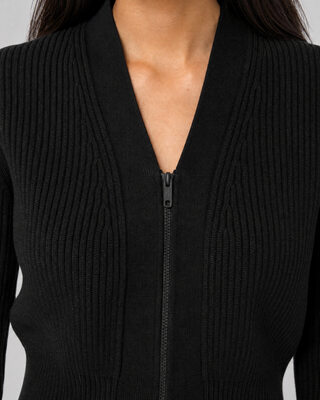 Short, zippered merino wool cardigan in gray