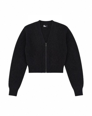 Short, zippered merino wool cardigan in gray