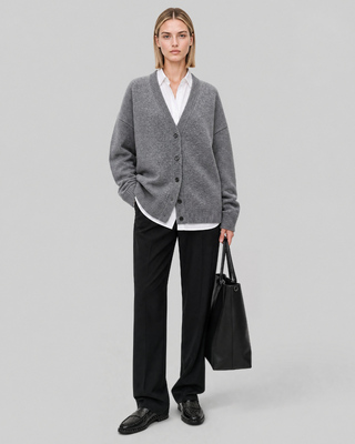 Gray Merino Wool and Cashmere Cardigan
