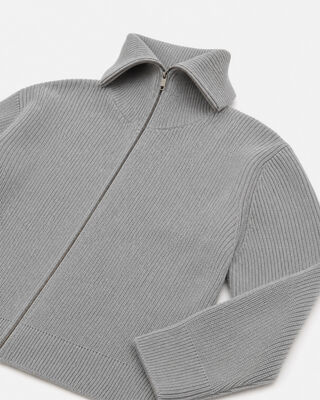 Gray Merino Wool Zip-Up Cardigan
