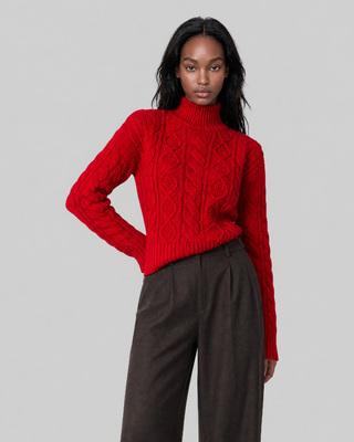 Red Merino Wool Cable-Knit Sweater