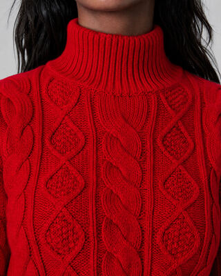 Red Merino Wool Cable-Knit Sweater