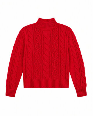 Red Merino Wool Cable-Knit Sweater