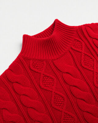 Red Merino Wool Cable-Knit Sweater