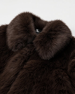 Brown faux fur coat with a zipper