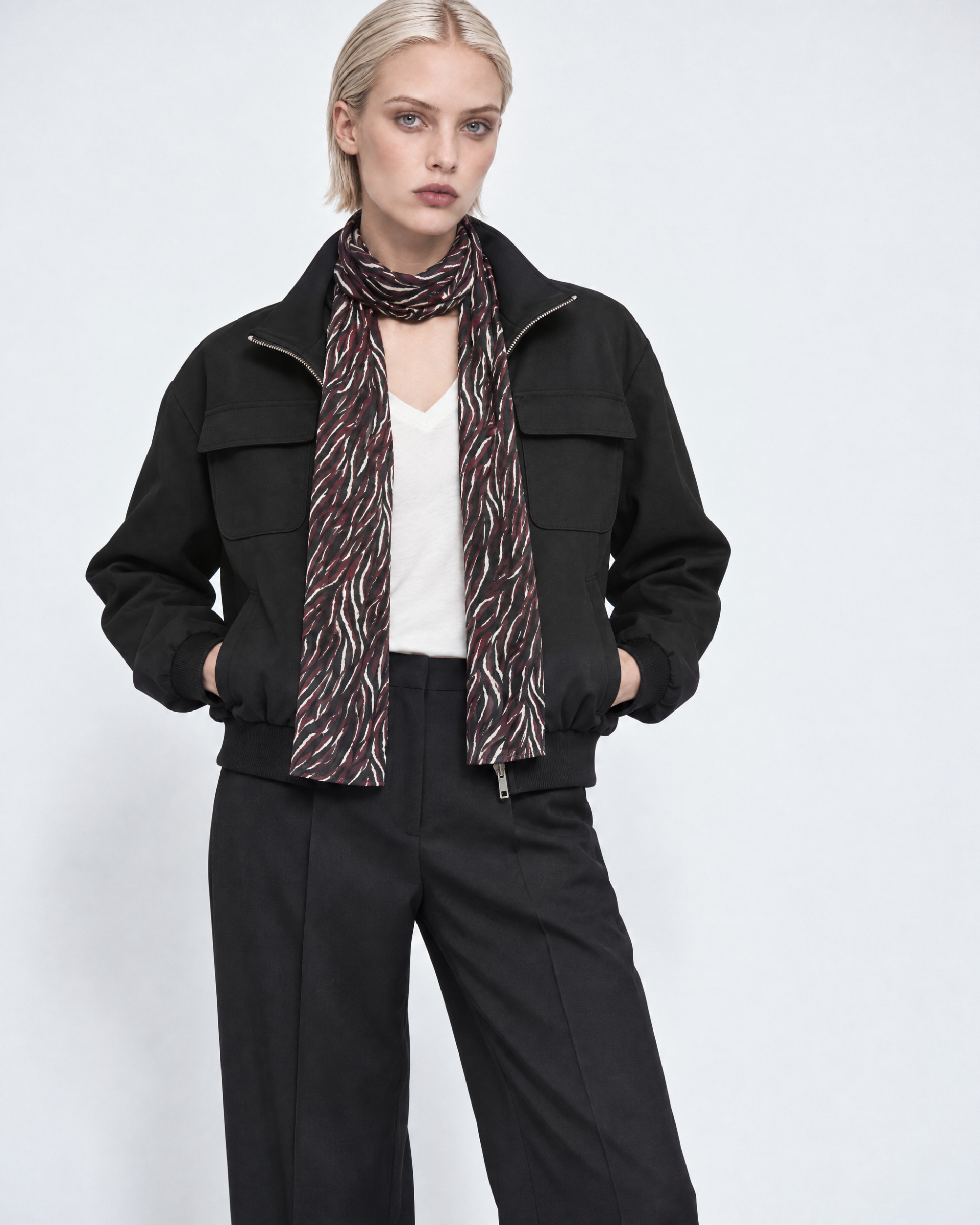 Black silk-viscose blend scarf