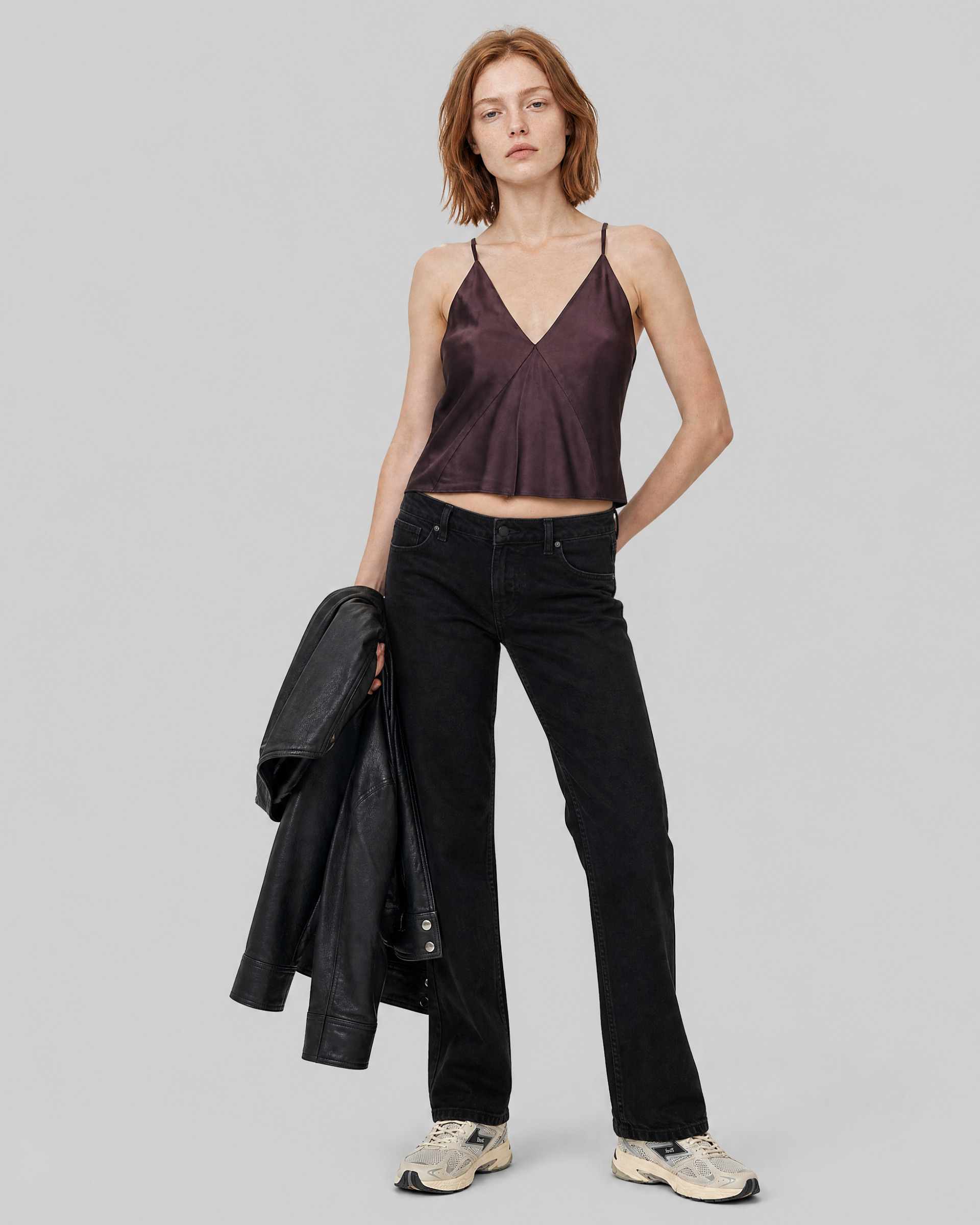 Brown Satin Spaghetti-Strap Top