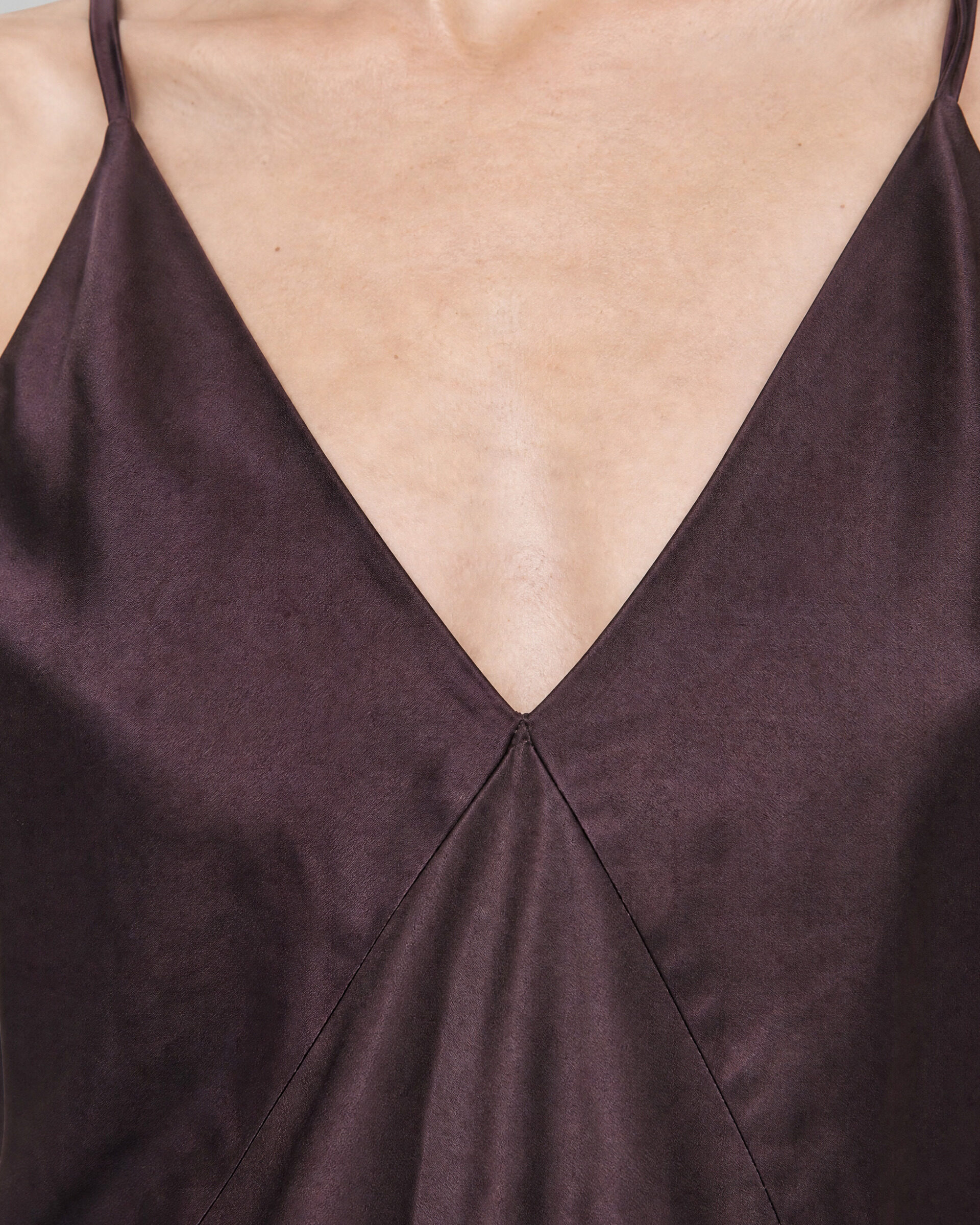 Brown Satin Spaghetti-Strap Top