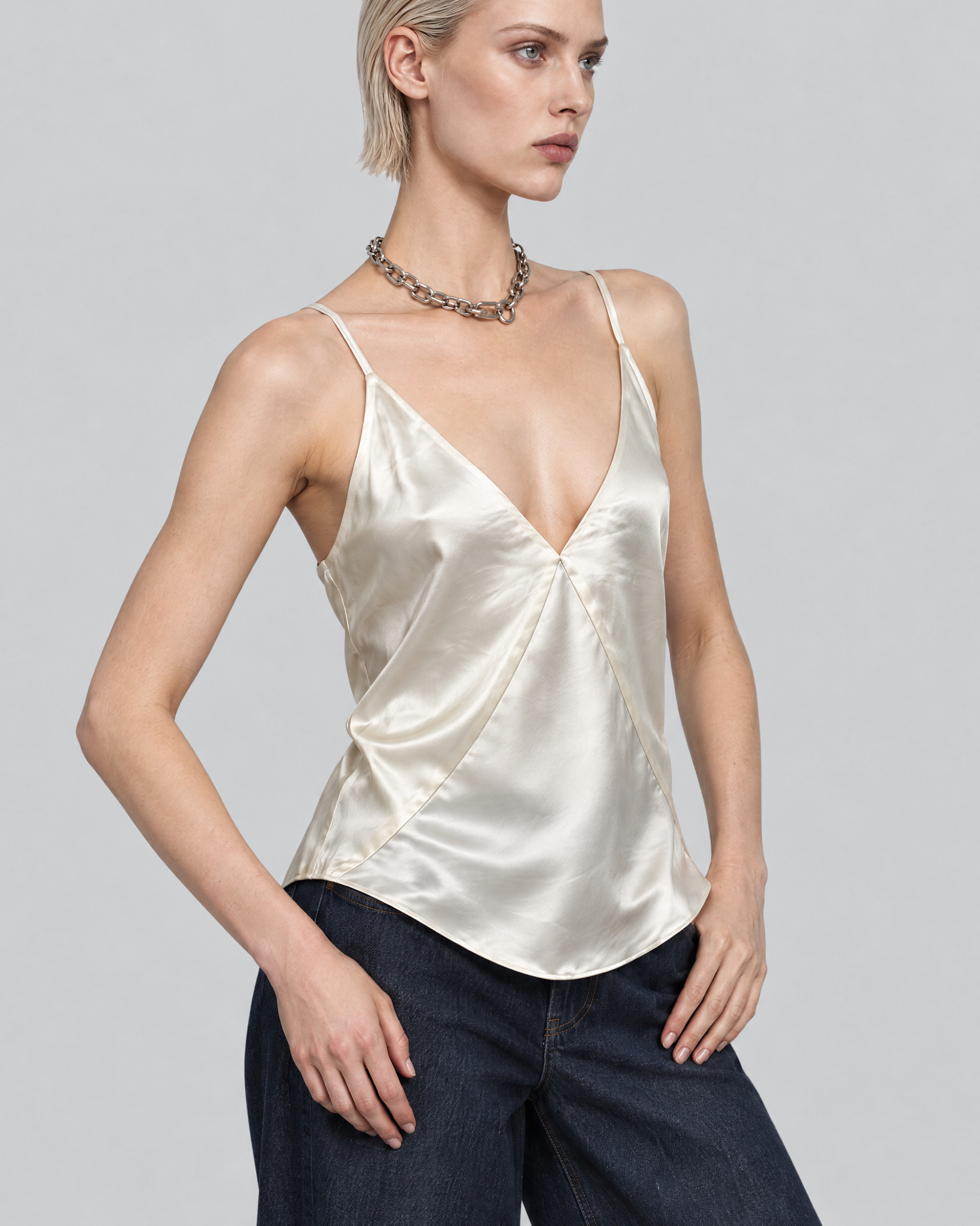 Ecru Satin Spaghetti-Strap Top