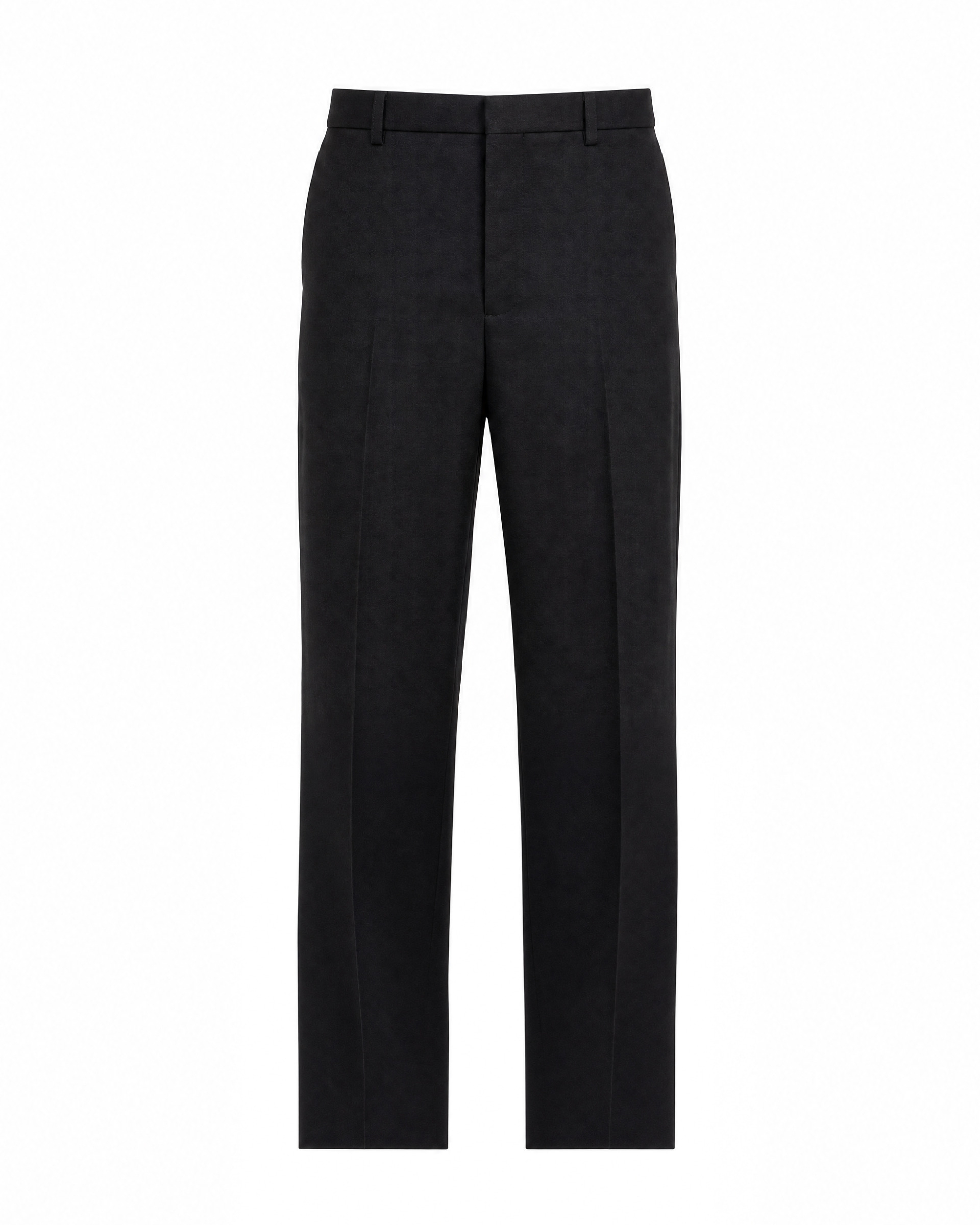 Black straight-leg wool suit pants