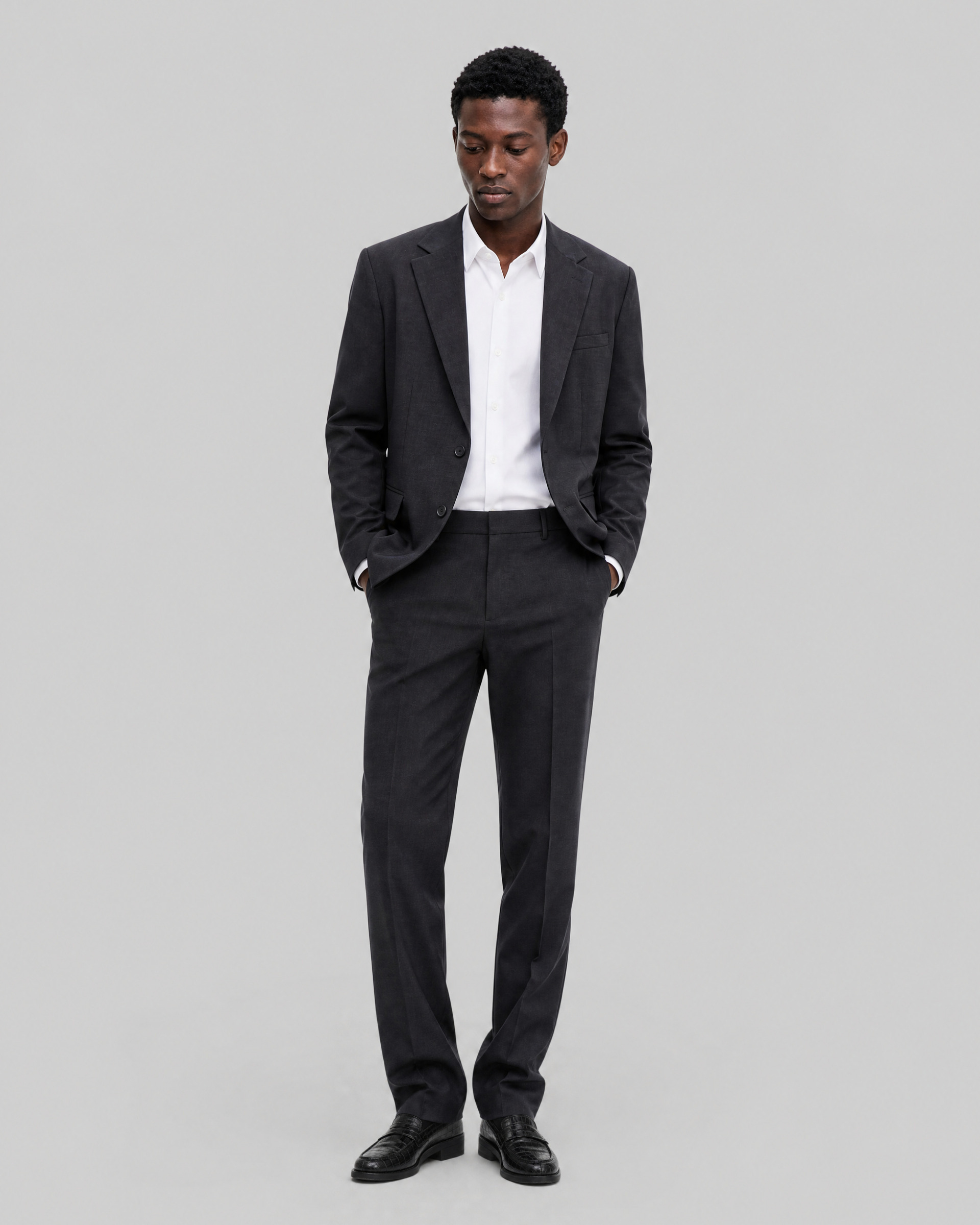 Straight-leg suit pants in anthracite gray wool