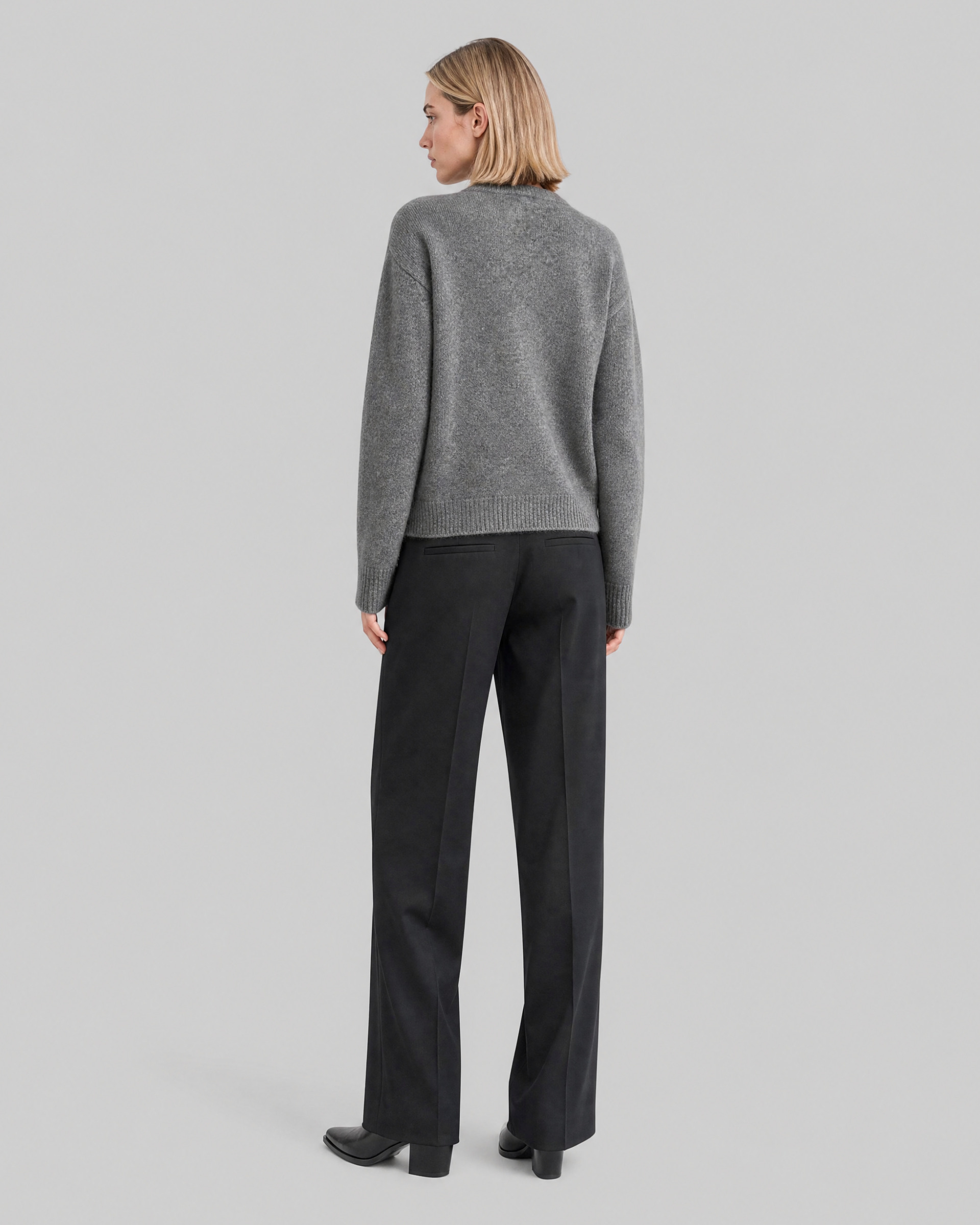 Black wide-leg wool suit pants