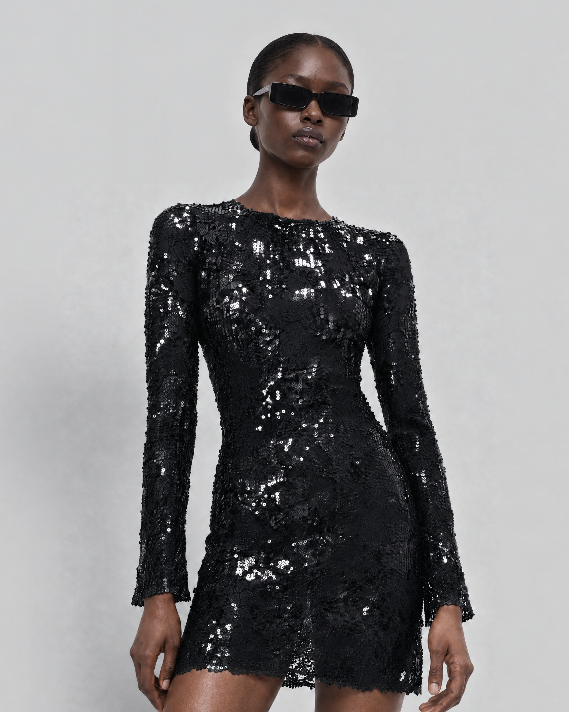 Black Short Lace and Sequin Dress