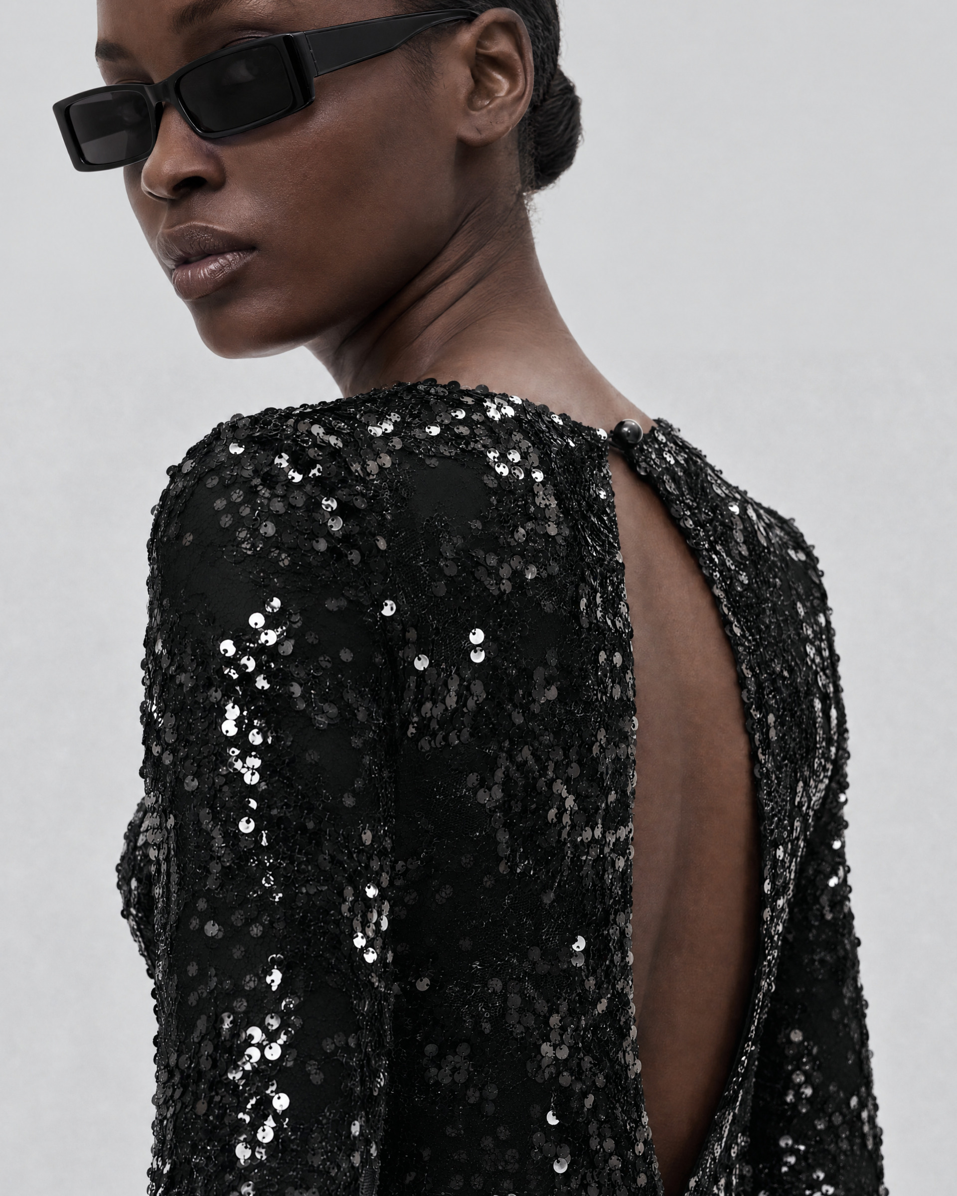 Black Short Lace and Sequin Dress