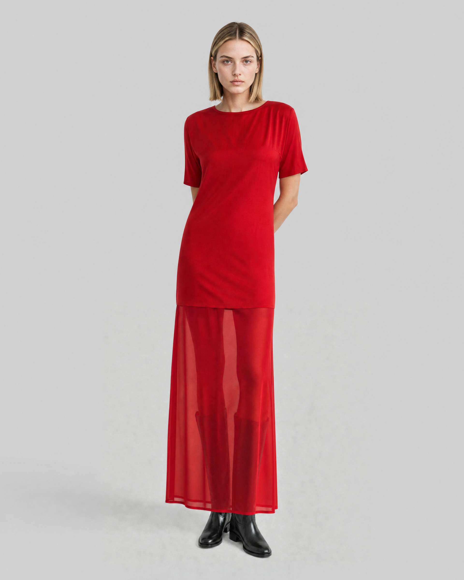 Long red satin dress
