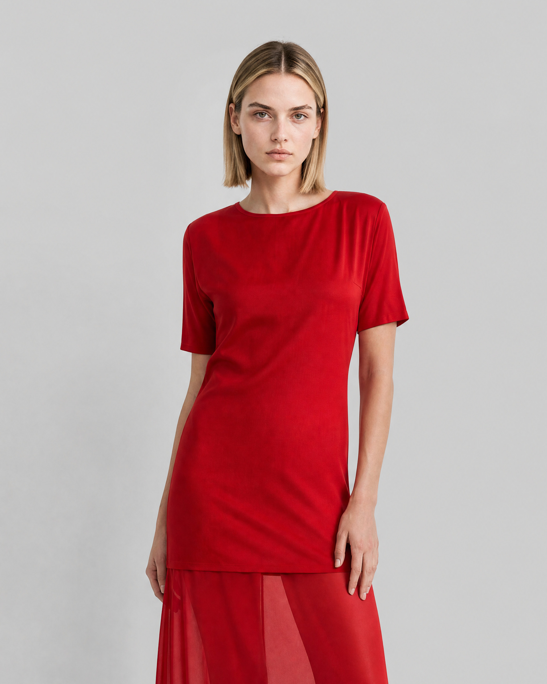 Long red satin dress