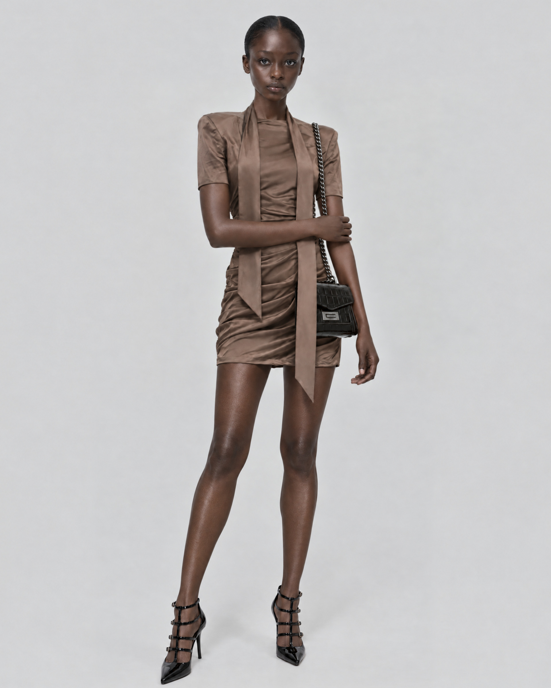 Brown Short Draped Dress