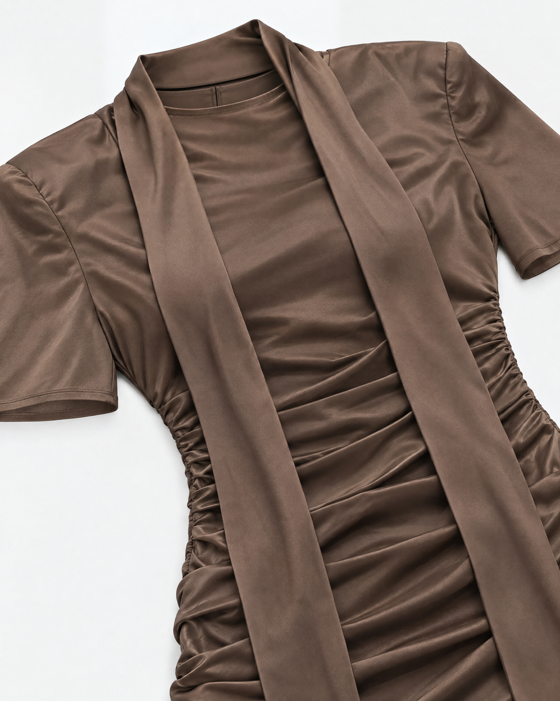 Brown Short Draped Dress