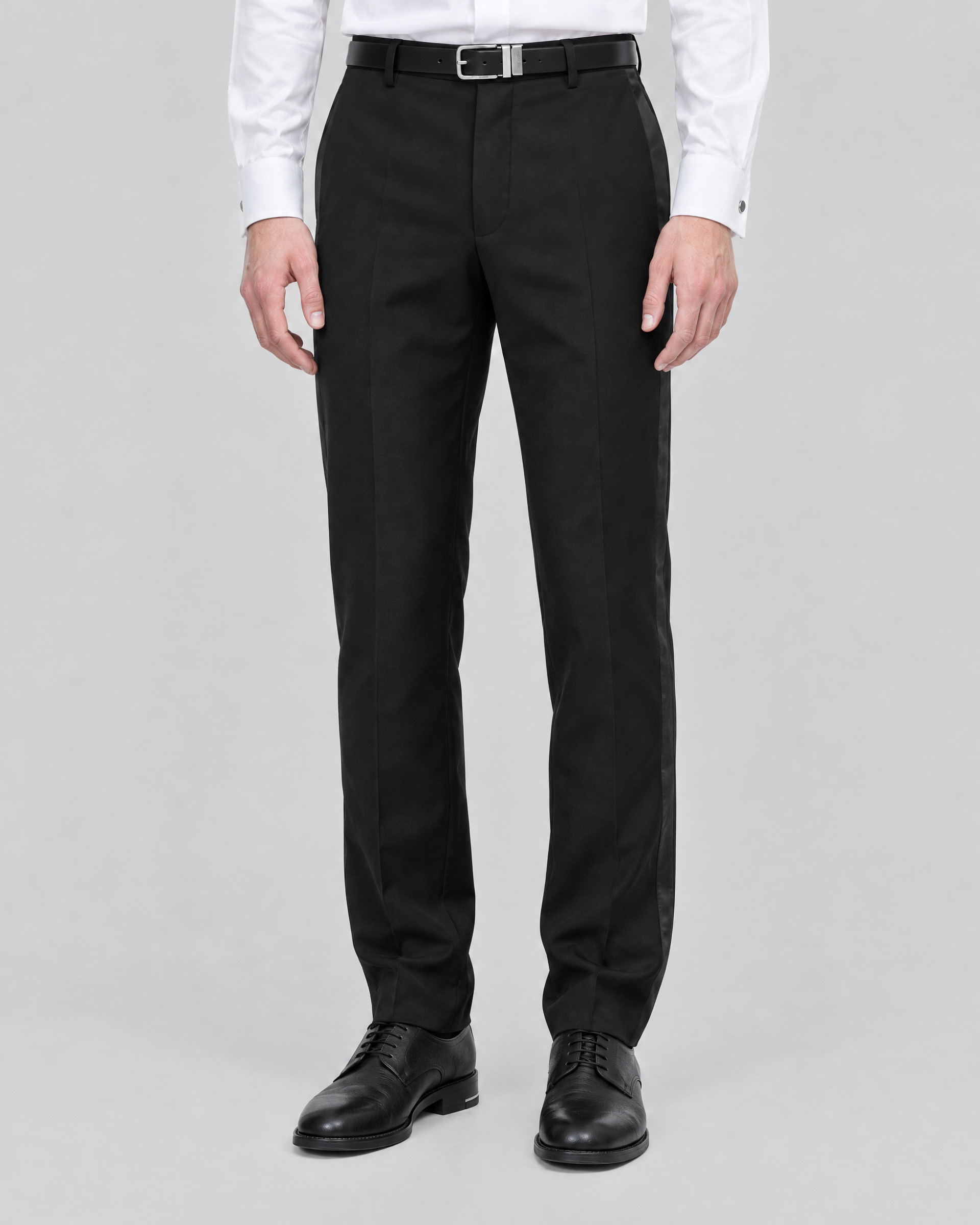 Straight-leg black wool tuxedo pants