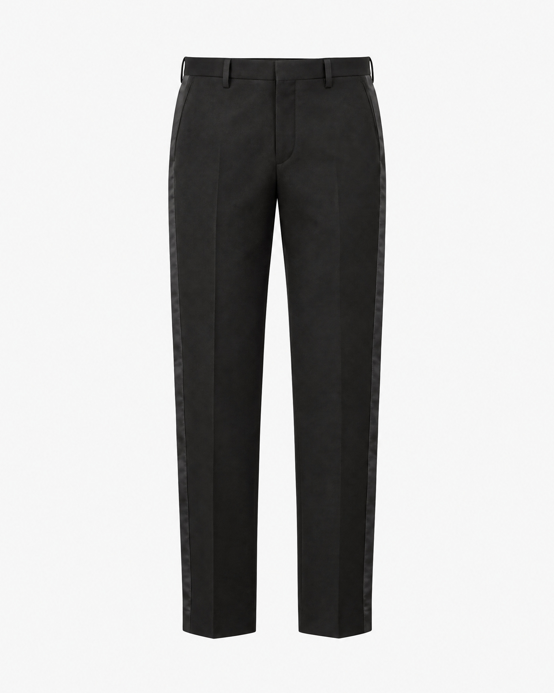 Straight-leg black wool tuxedo pants