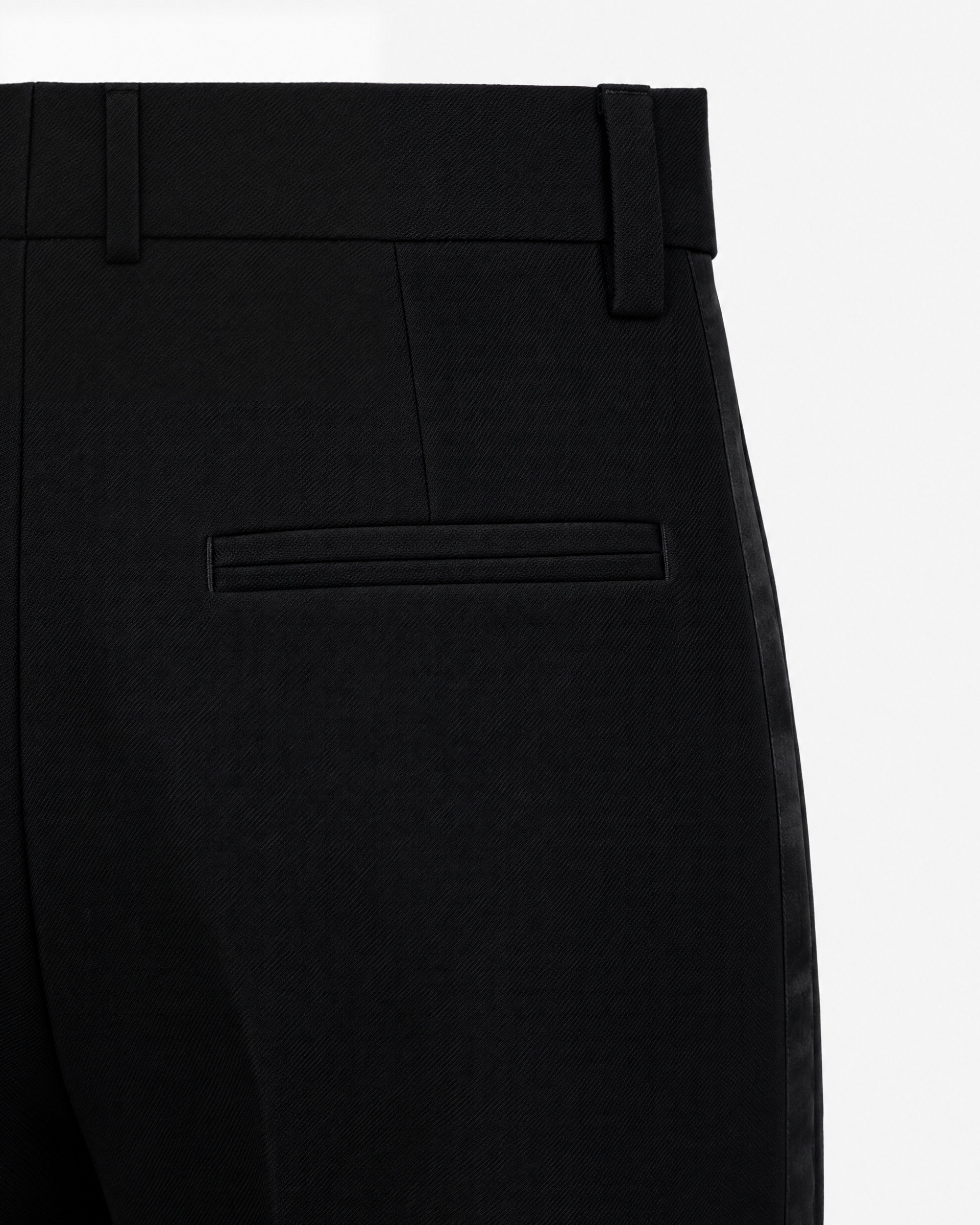 Straight-leg black wool tuxedo pants